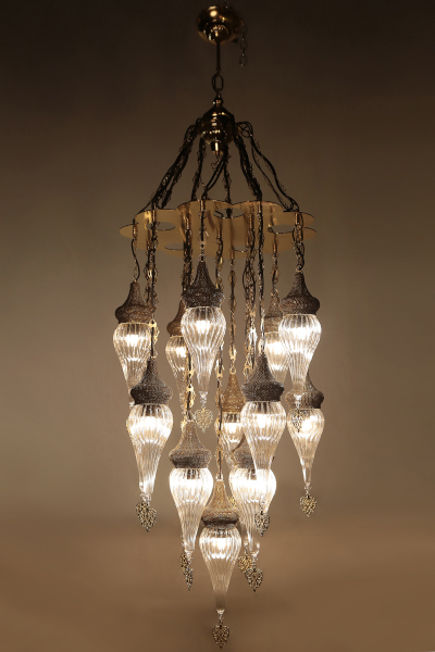 De Luxe Stony Design Chandelier with 13 Pyrex Glasses